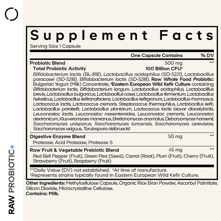 Codeage Raw Probiotic+ capsules close-up highlighting high CFU