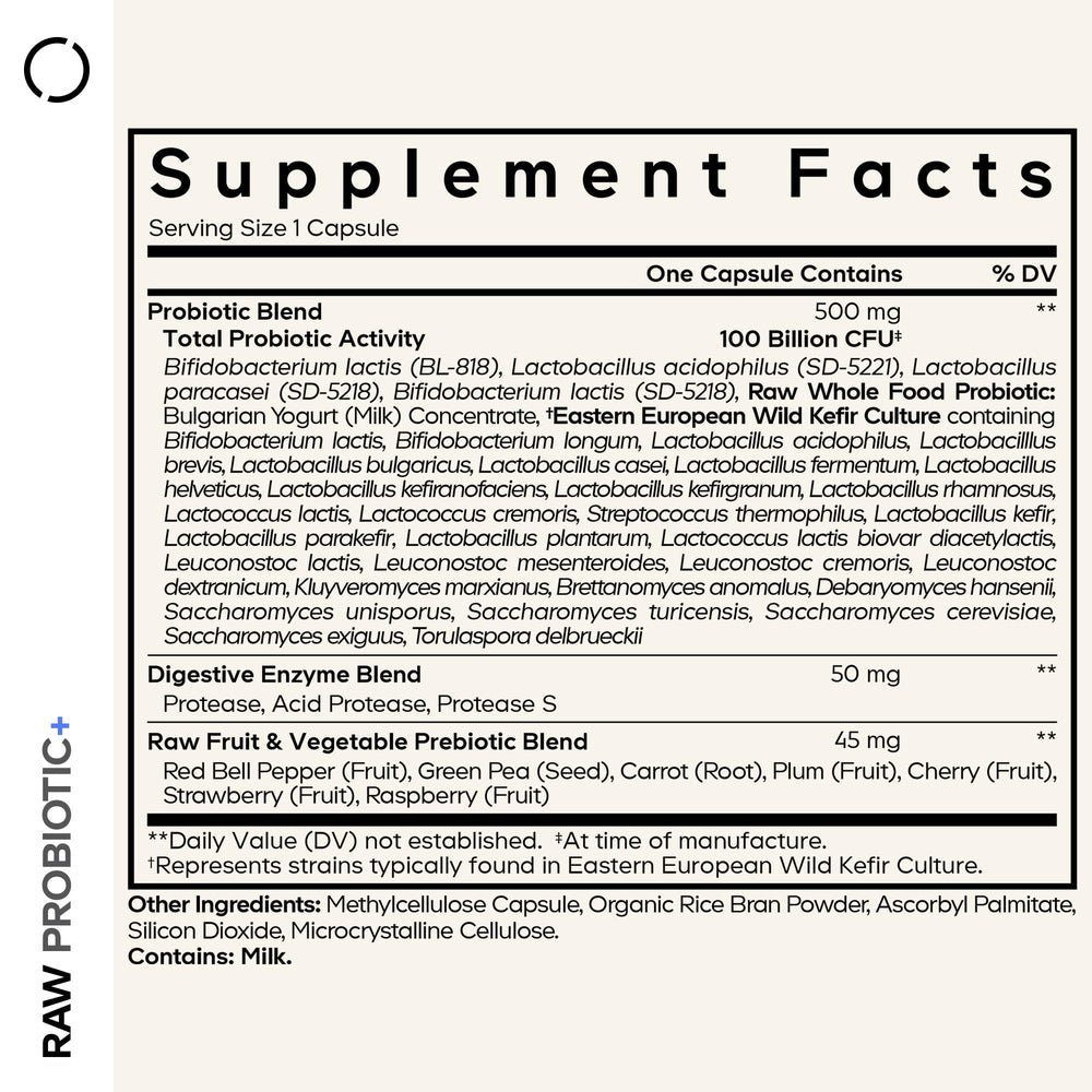 Codeage Raw Probiotic+ capsules close-up highlighting high CFU