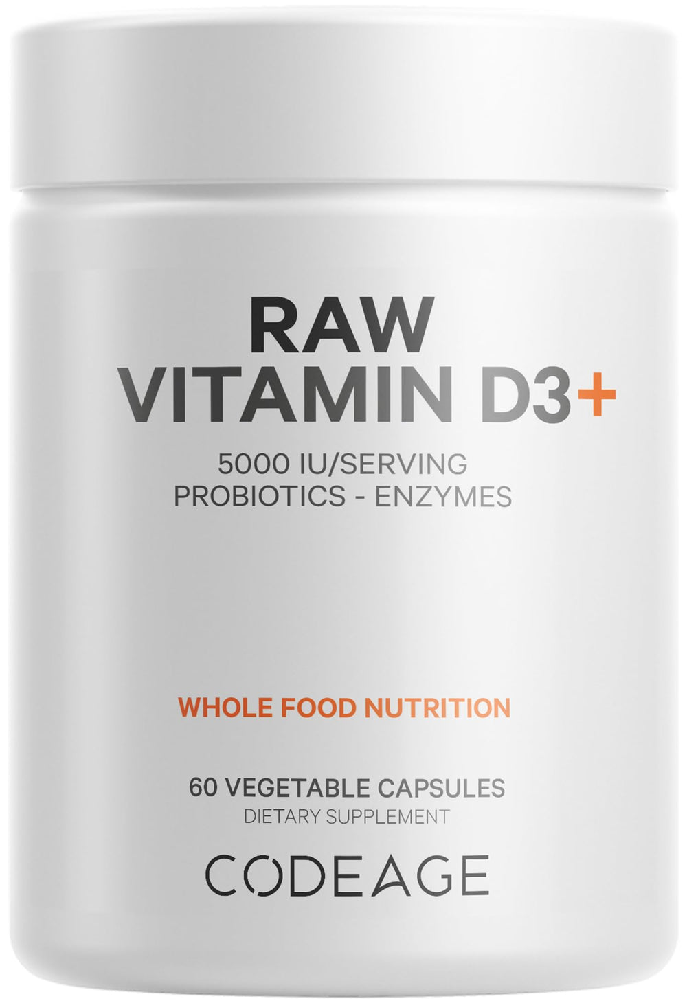 Codeage Raw Vitamin D3+ bottle on a kitchen counter for daily wellness.