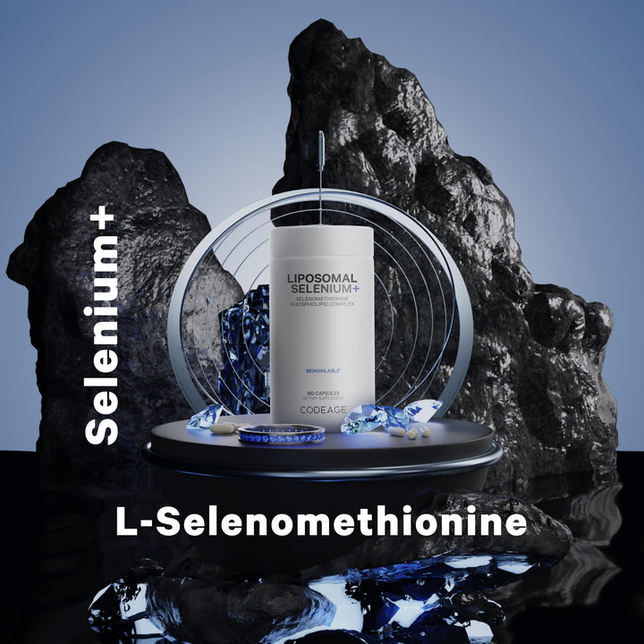 Codeage Selenium 200 mcg capsule inside view highlights vegan, dairy-free formula.
