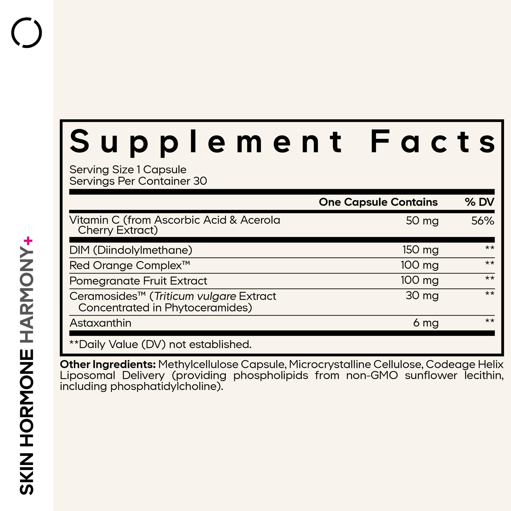 Codeage Skin Hormone Harmony+ capsules close-up, liposomal delivery