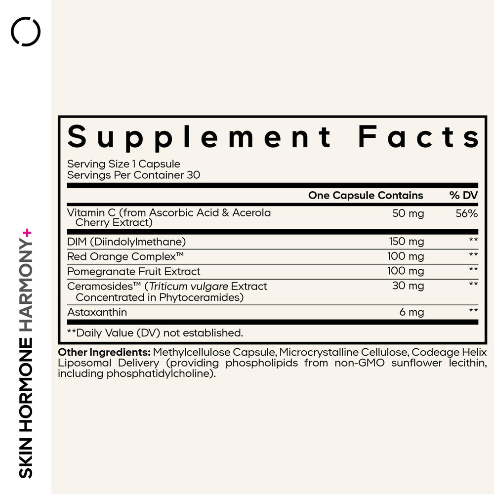 Codeage Skin Hormone Harmony+ capsules close-up, liposomal delivery