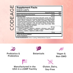 Codeage Skin Probiotics bottle label shows 50B CFU and 19 strains.