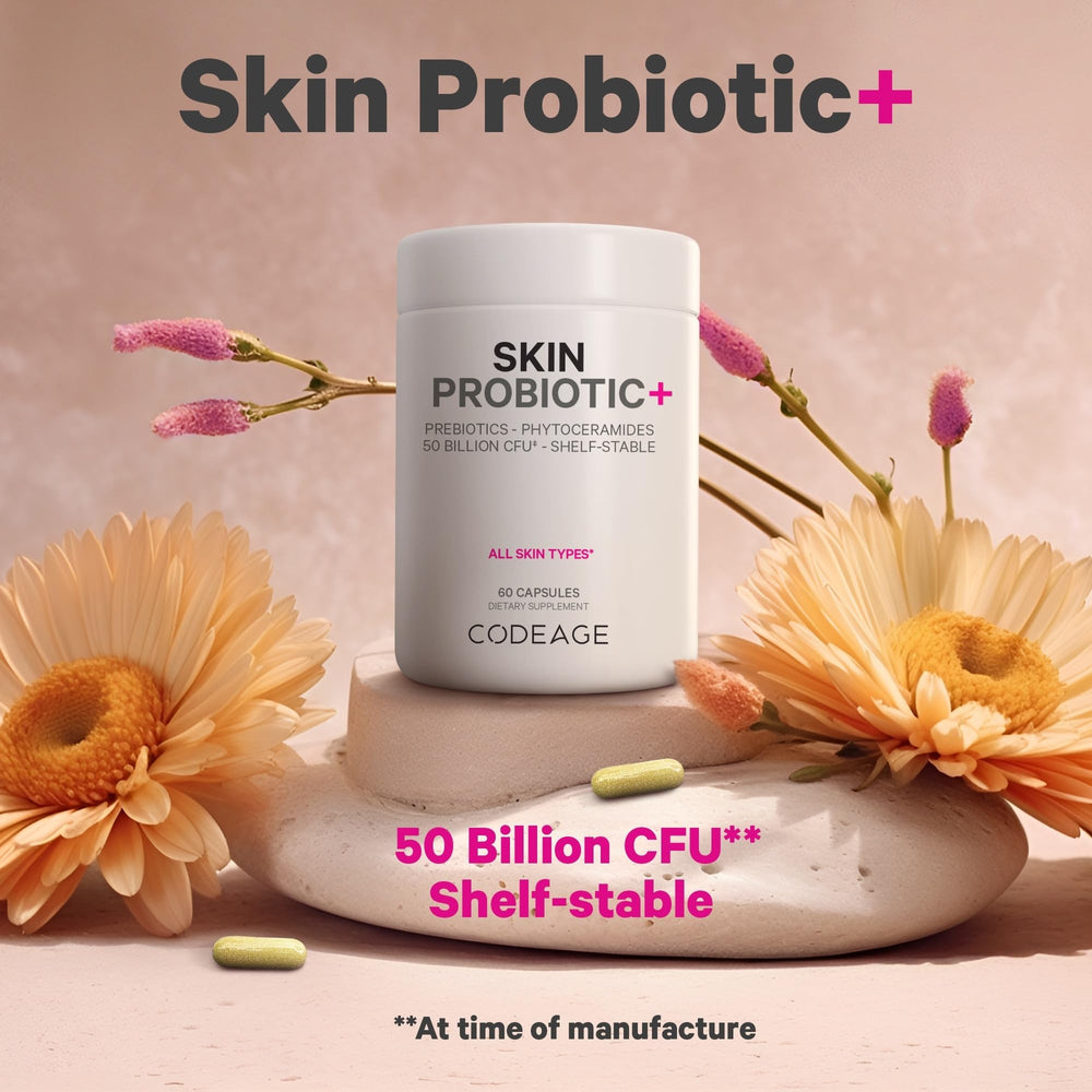 Codeage Skin Probiotics capsules ready for convenient daily supplementation.