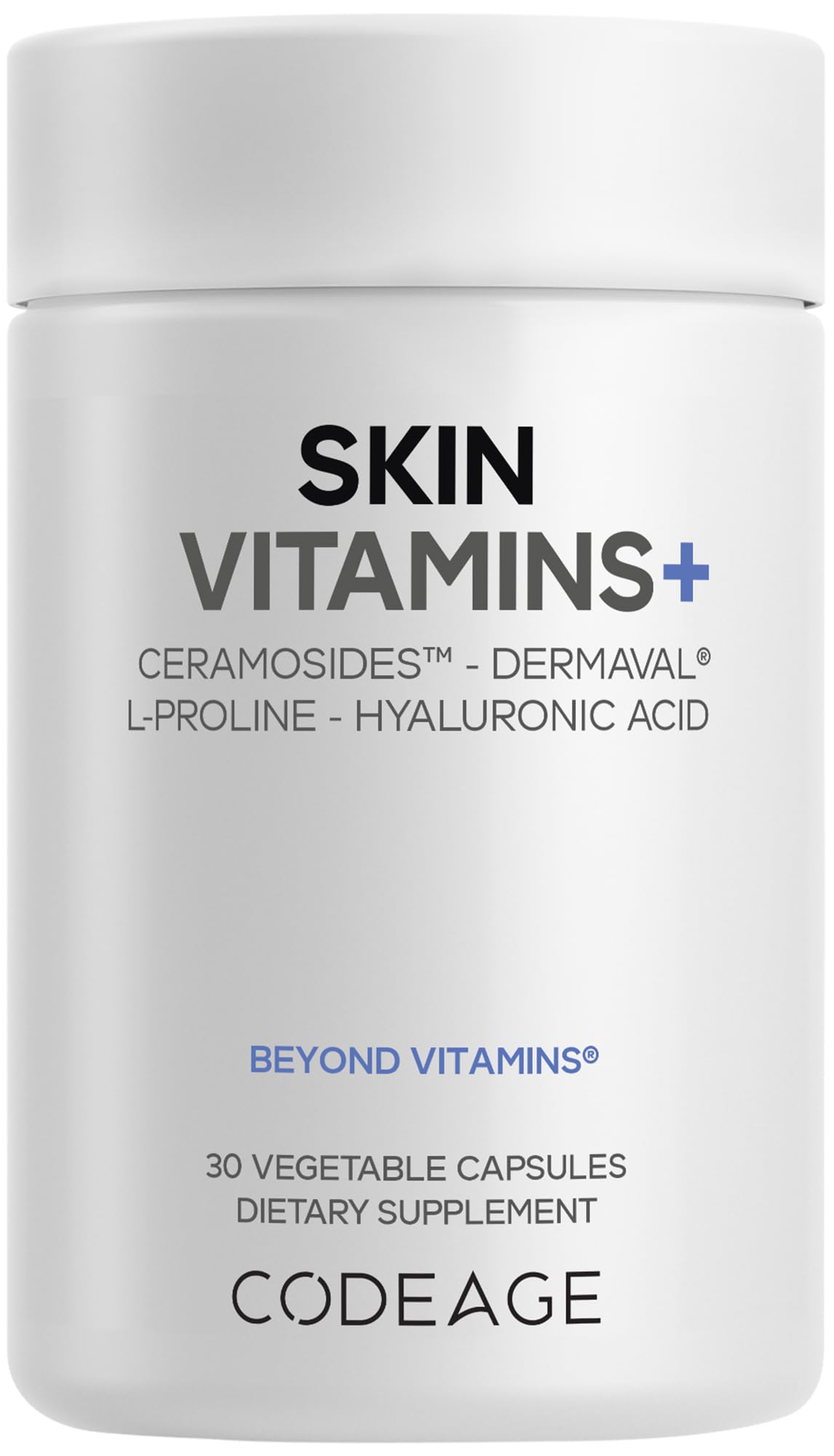 Codeage Skin Vitamins+ ceramosides bottle closeup highlighting skin-supporting phytoceramides