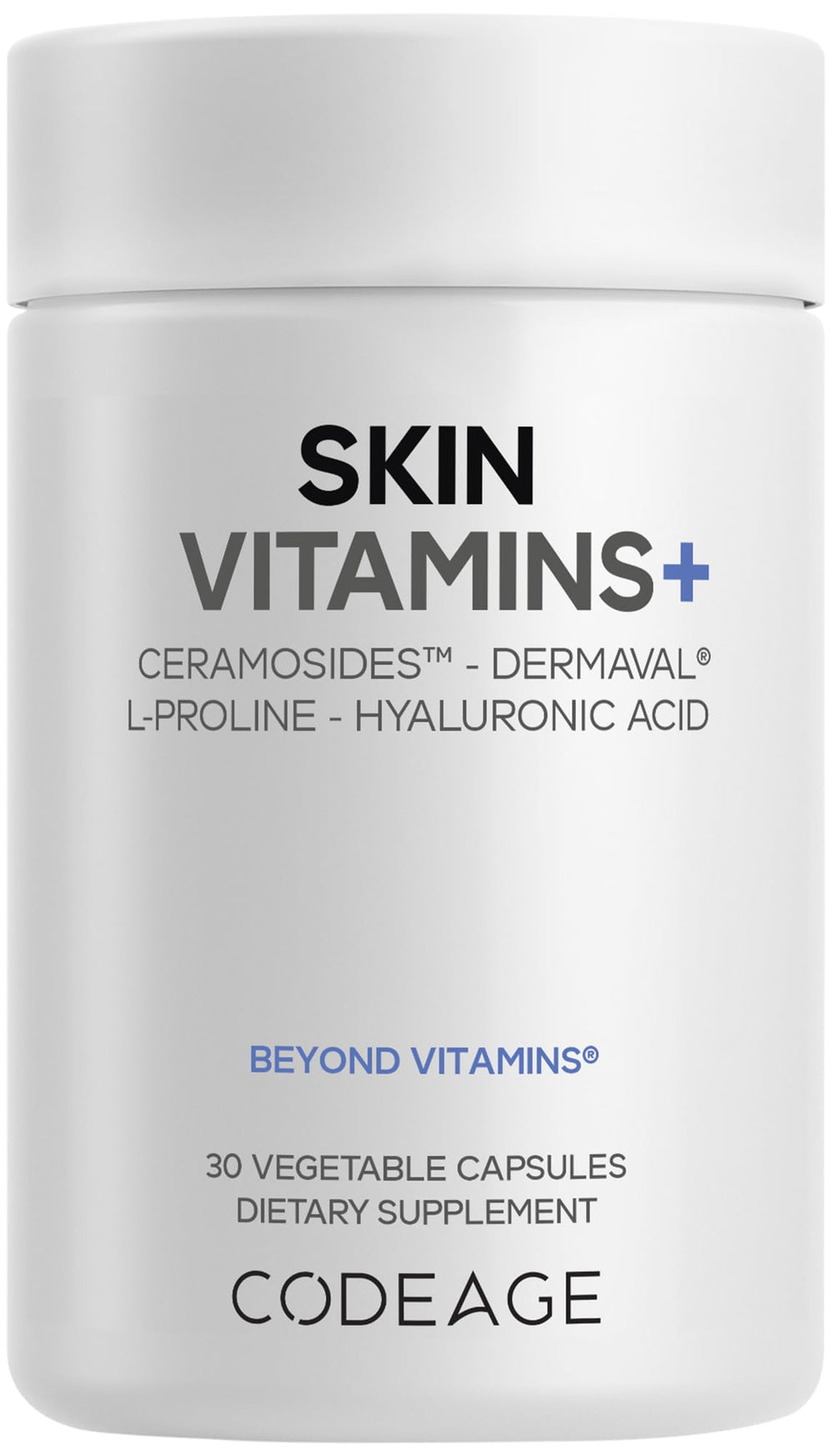 Codeage Skin Vitamins+ ceramosides bottle closeup highlighting skin-supporting phytoceramides