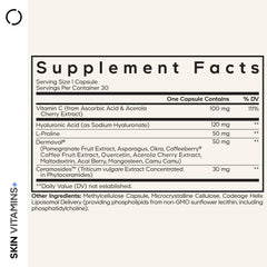 Codeage Skin Vitamins+ Dermaval bottle label showing the multi-plant blend for skin support