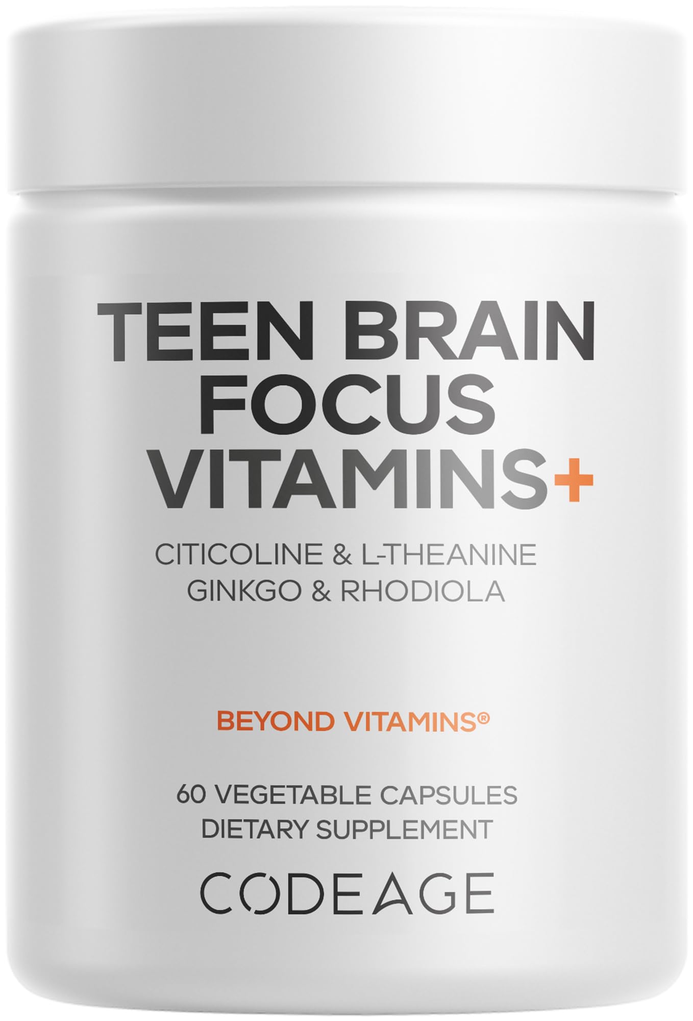 Codeage Teen Brain Focus bottle shown, a two-month supply for teens.