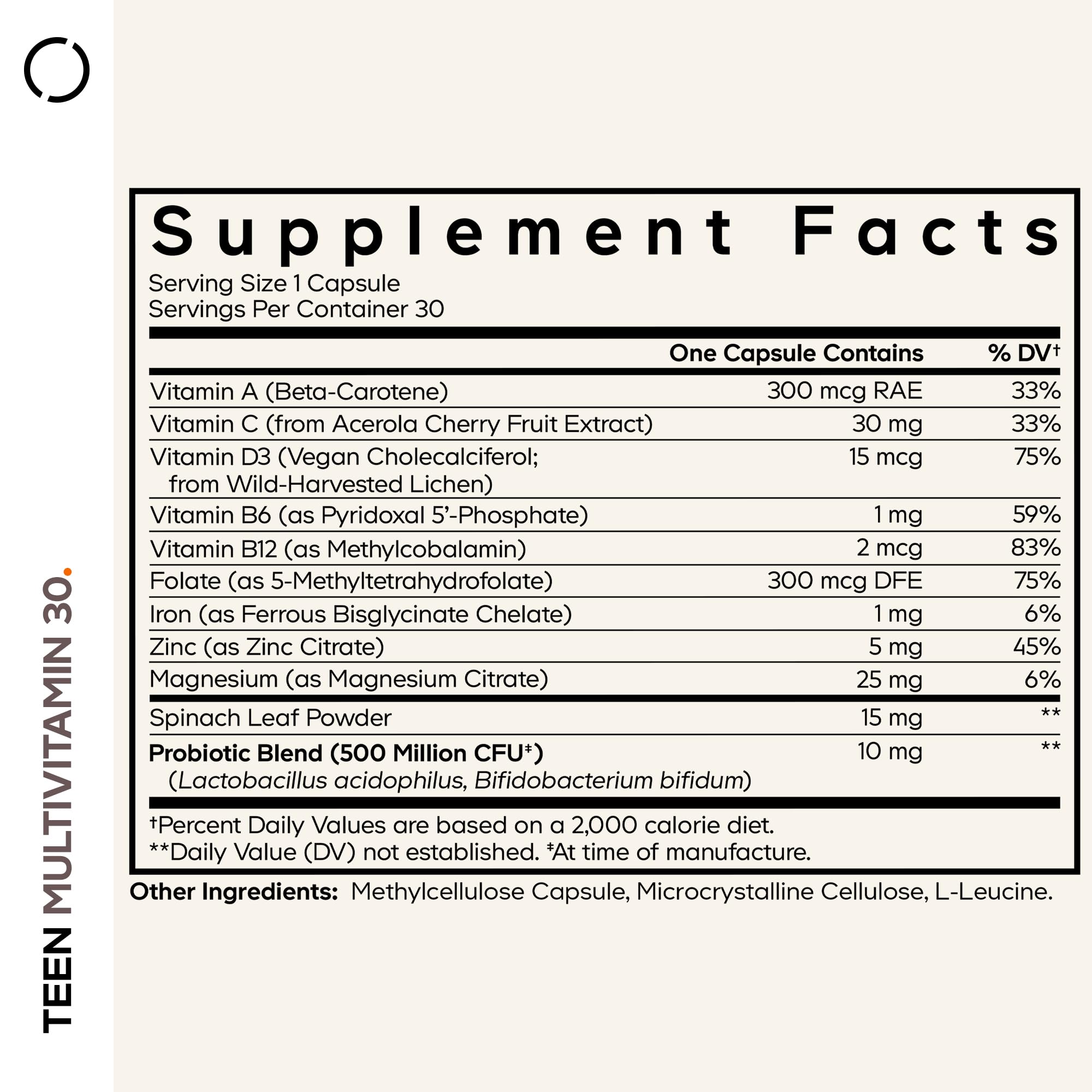 Codeage Teen Multivitamin bottle pour shows simple, one-capsule daily routine