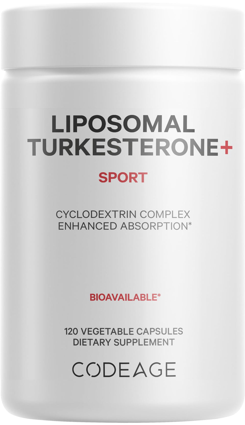 Codeage Turkesterone bottle with label visible, highlighting vegan, gluten-free sports supplement.