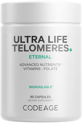 Codeage Ultra Life Telomeres bottle front promotes daily wellness support.