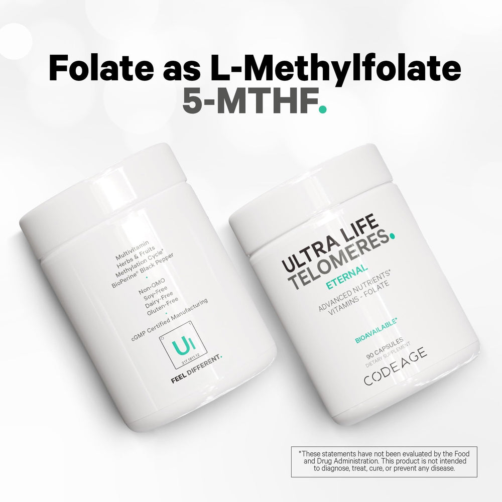 Codeage Ultra Life Telomeres capsules closeup shows small, easy-to-swallow capsules.