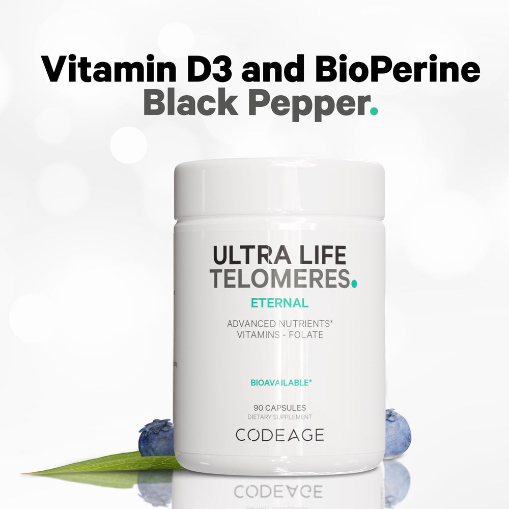 Codeage Ultra Life Telomeres ingredients chart details 5-MTHF and methylcobalamin.