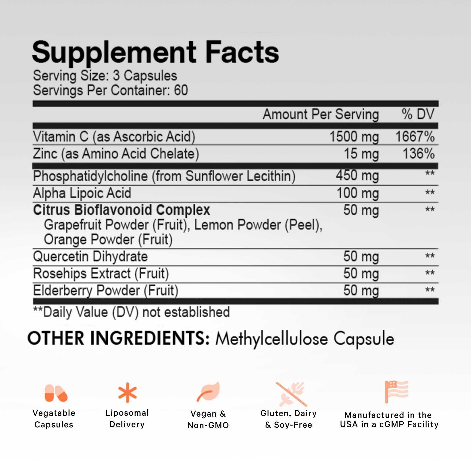 Codeage Vitamin C 1500mg with zinc and elderberry capsules for daily wellness
