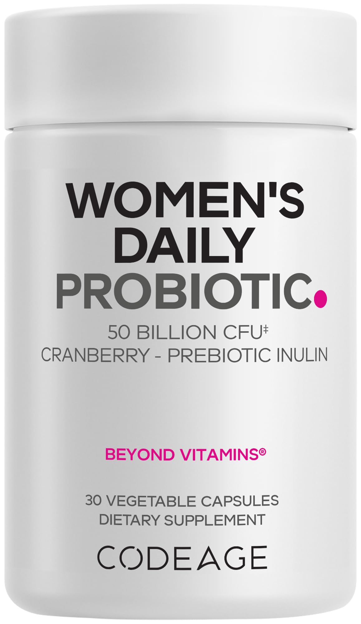 Codeage Women’s Daily Probiotic bottle showing 50B CFU per capsule for daily balance