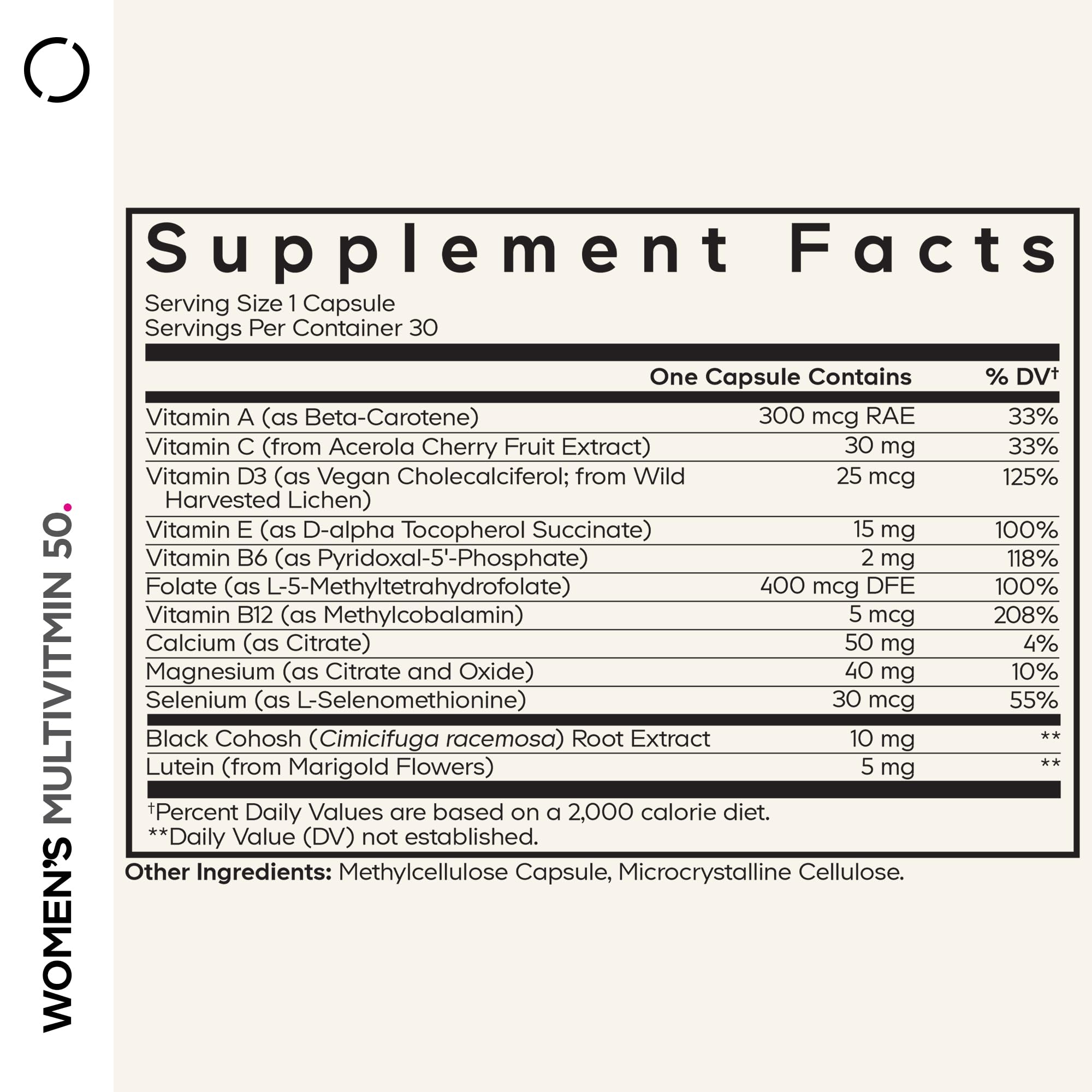 Codeage Women’s Multivitamin 50 bottle label highlights key ingredients