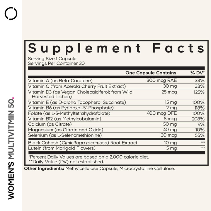 Codeage Women’s Multivitamin 50 bottle label highlights key ingredients