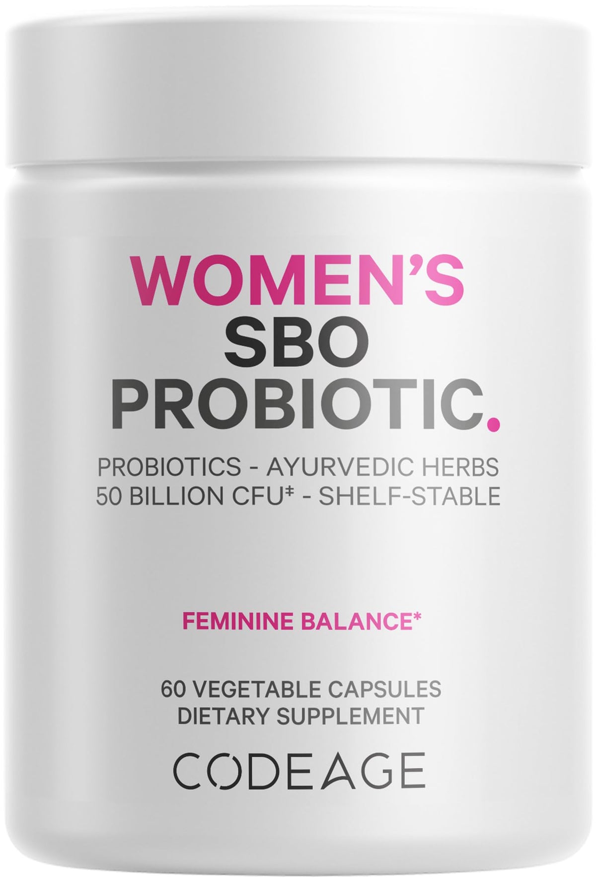 Codeage Women’s SBO Probiotic bottle showing 50B CFUs for daily balance