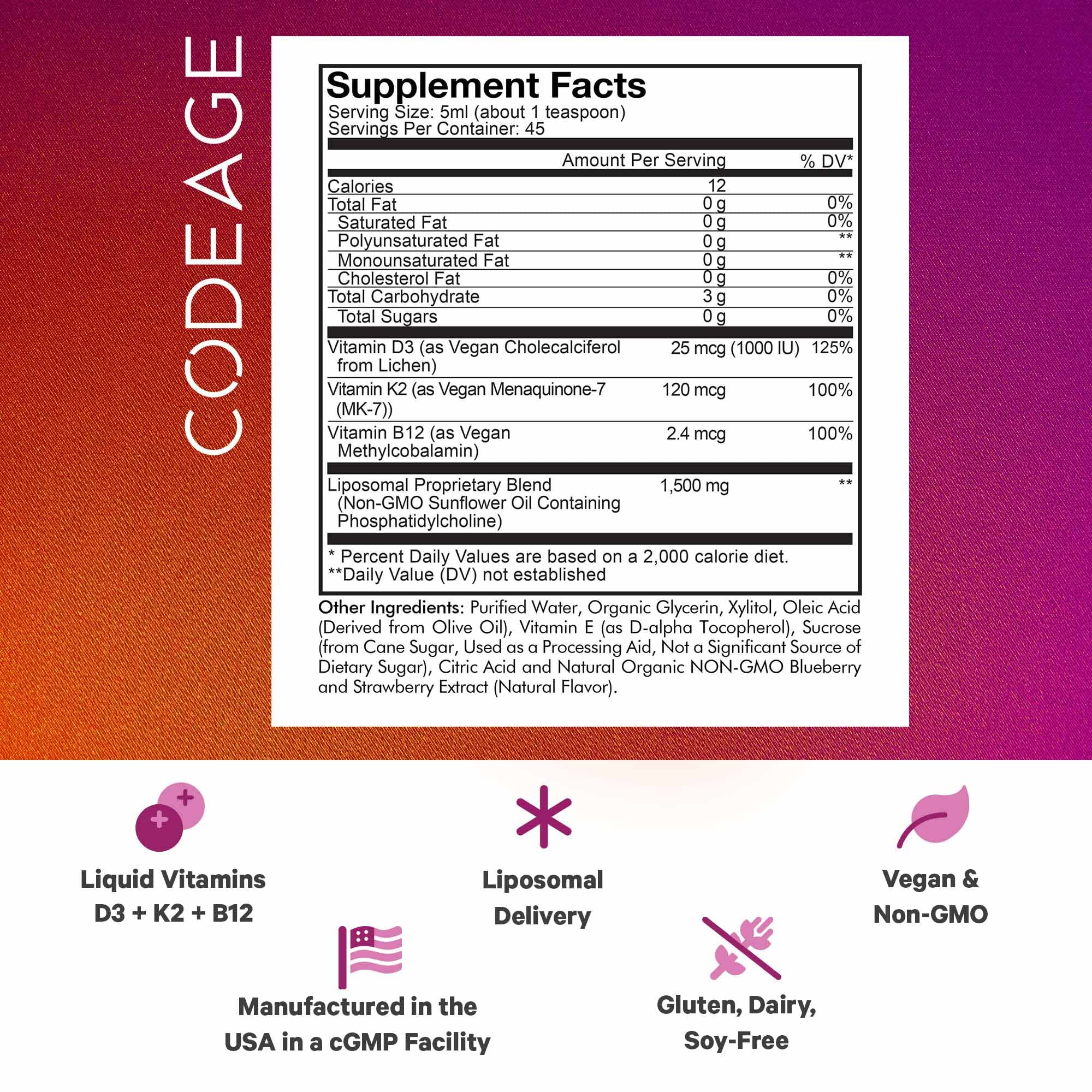 Codeage Wonder-D dropper shows berry-flavored liquid for easy measuring.