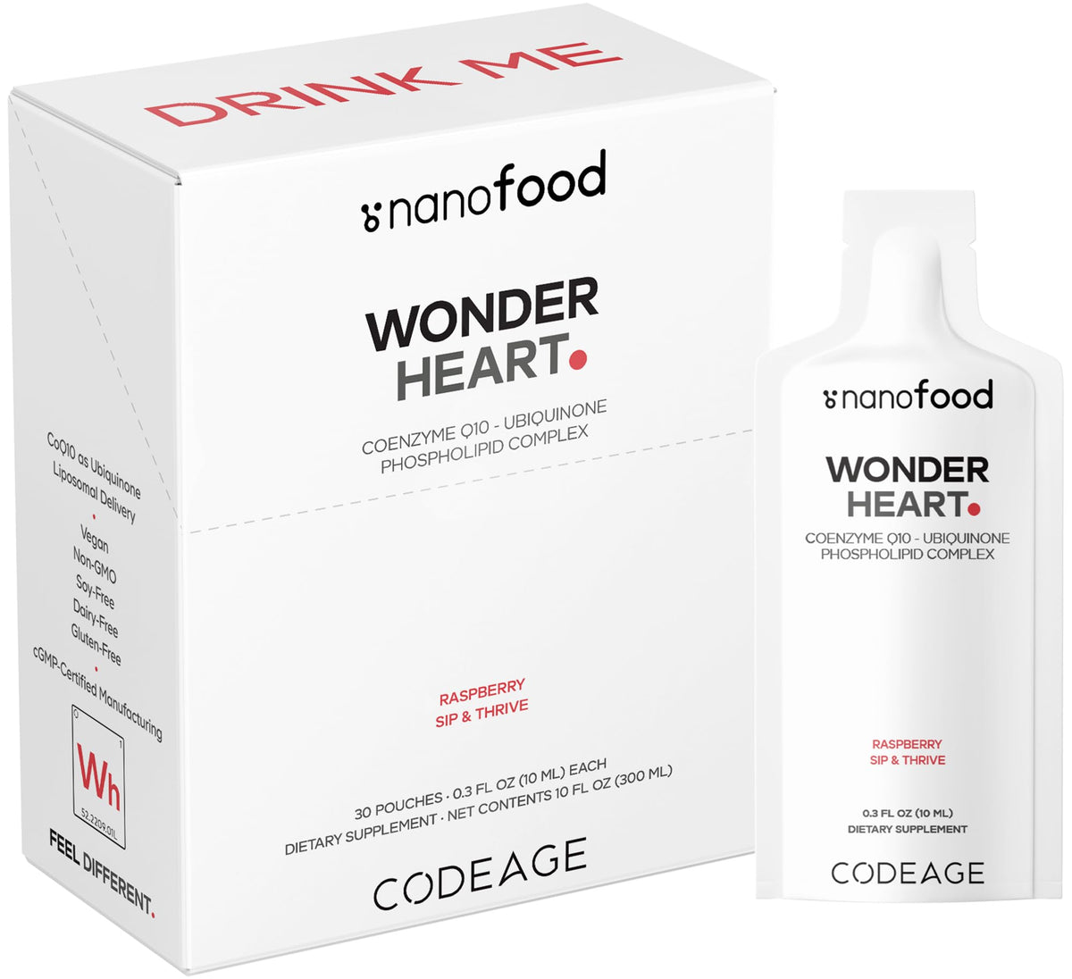 Codeage Wonder Heart bottle front view shows liposomal CoQ10 for easy daily use.