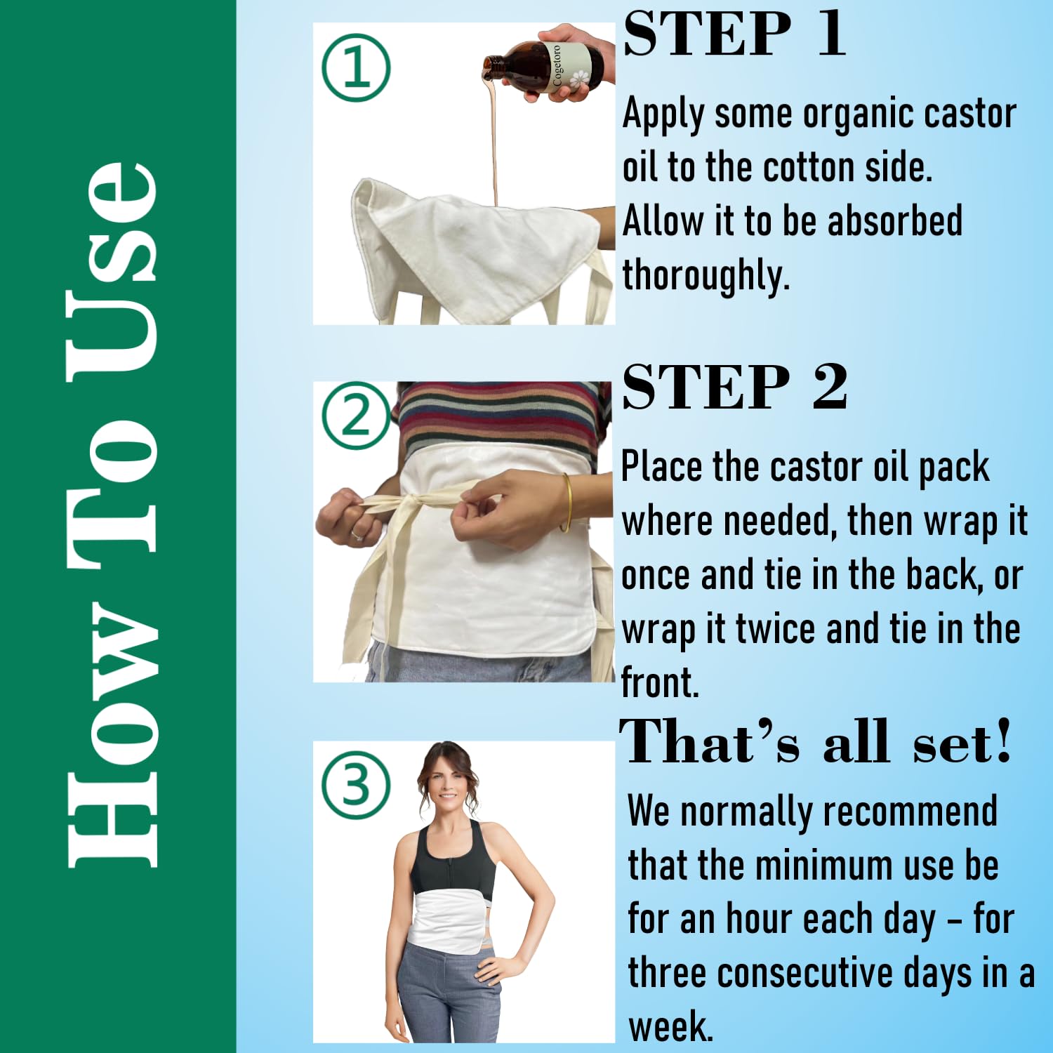 Cogetoro Castor Oil Pack Wrap six adjustable straps laid out for versatile fit.