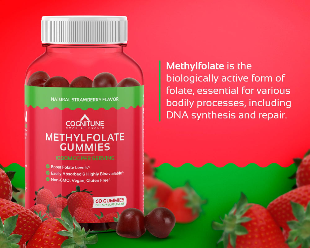 CogniTune methylfolate gummies on table for family-friendly routine