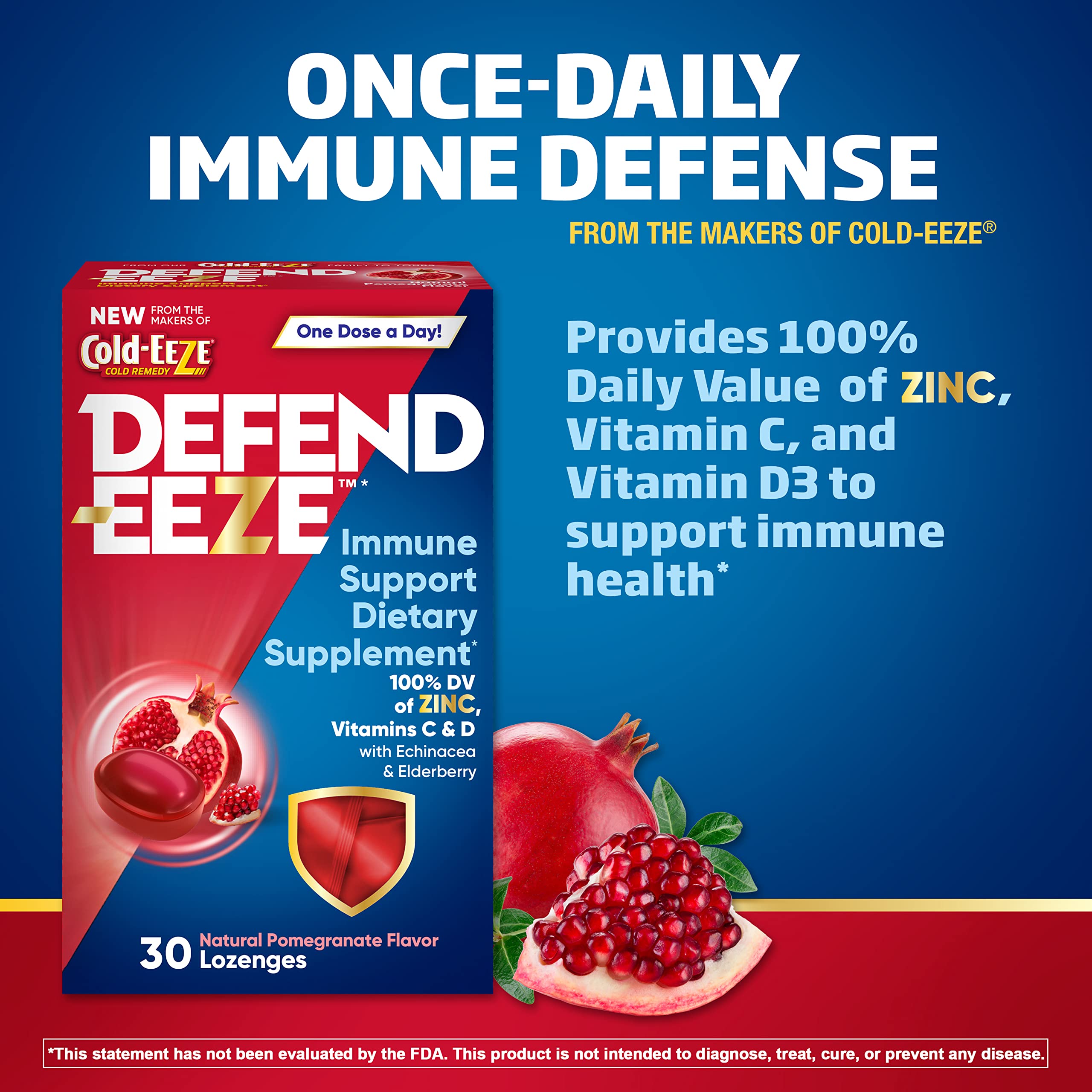 Cold-Eeze Defend-EEZE lozenges close-up showing pomegranate flavor.