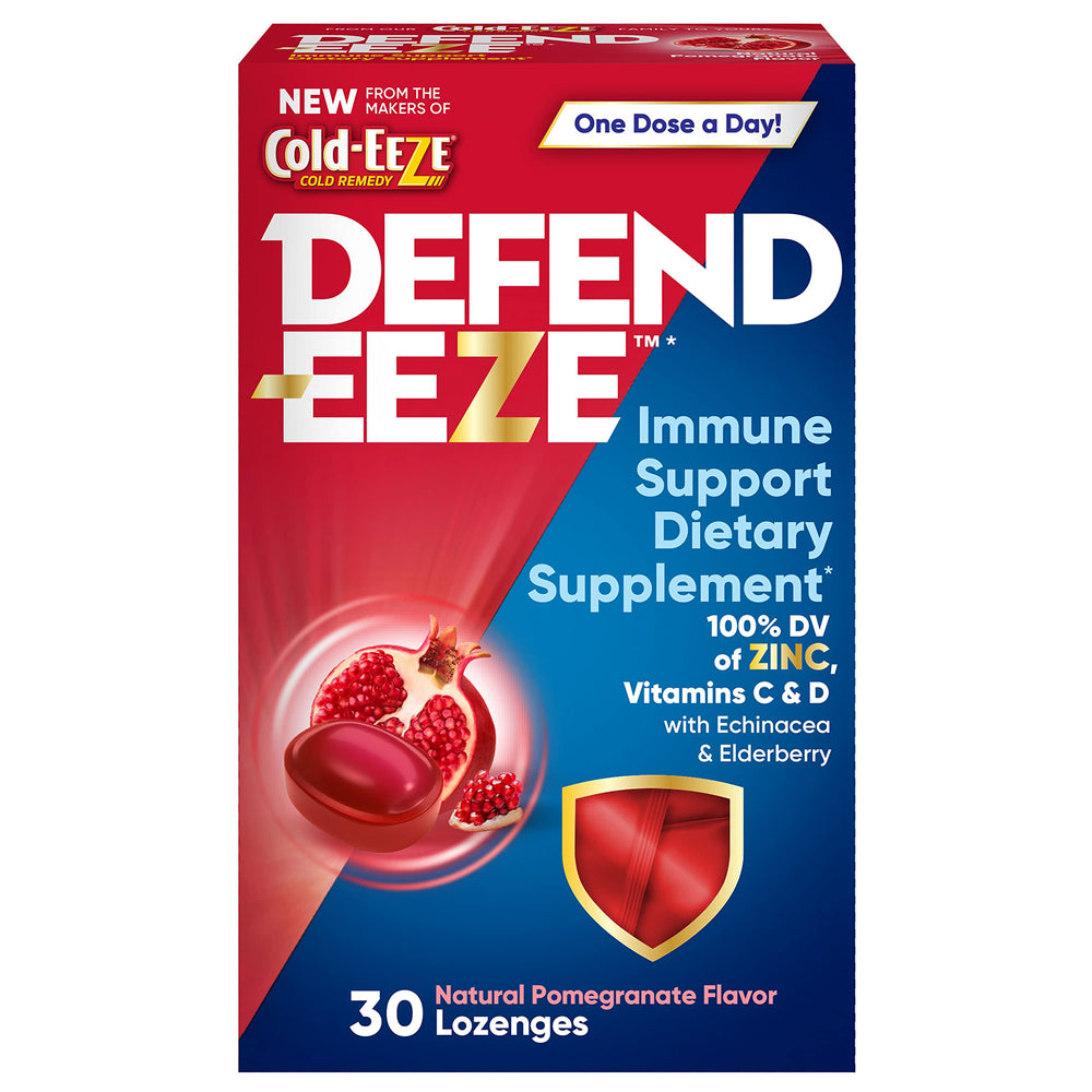 Cold-Eeze Defend-EEZE lozenges bottle front view for daily immune support.