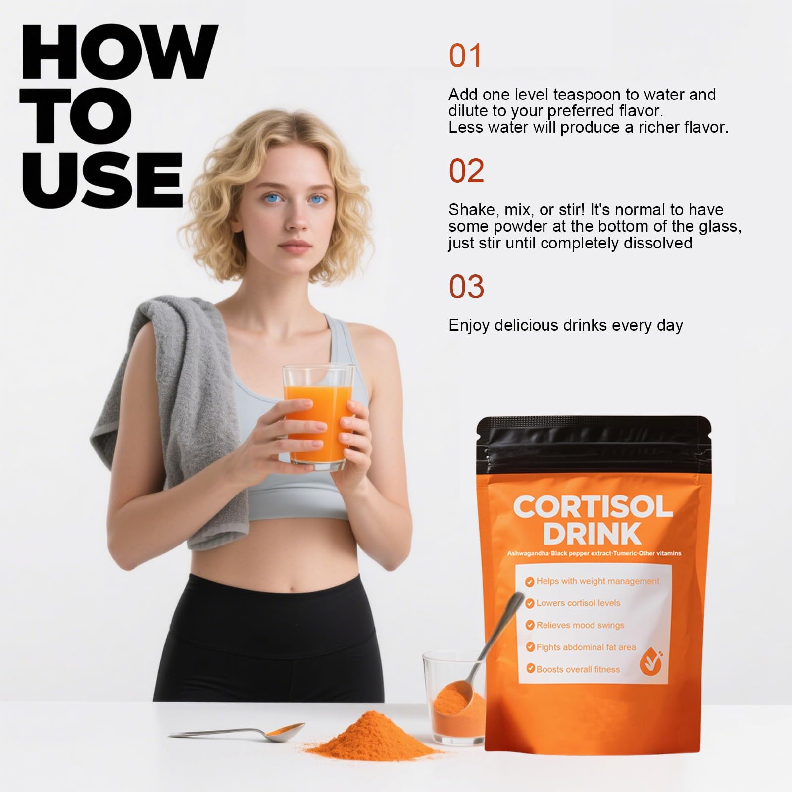 COLEPSW Cortisol Drink Powder ingredients list featuring Ashwagandha and L-Theanine
