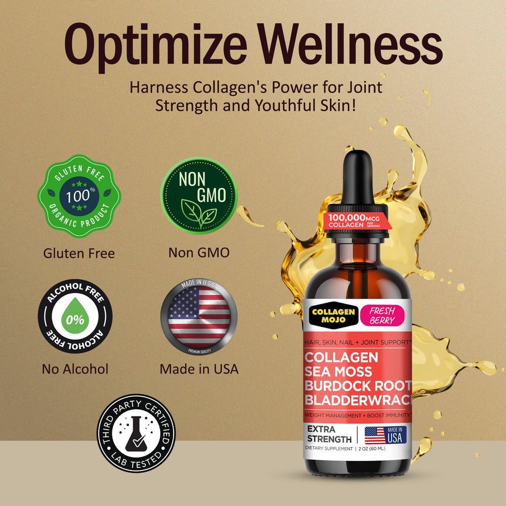 Collagen Mojo sea moss and burdock root close-up highlighting natural nourishment.