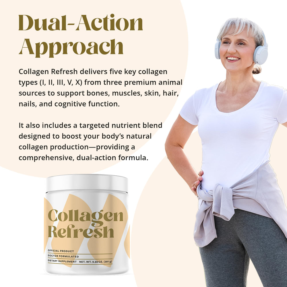 Collagen Refresh bottle-and-spoon in clean packaging for measurement.