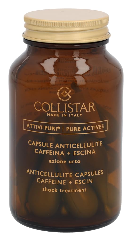 Bottle of Collistar Pure Actives anticellulite capsules shown for convenient routines.