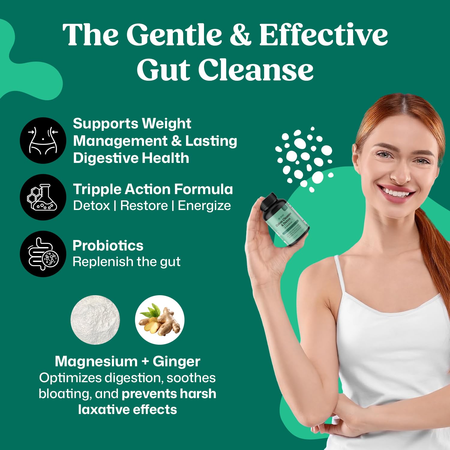 ColonBroom capsules close-up highlighting convenient daily capsules for digestion support.