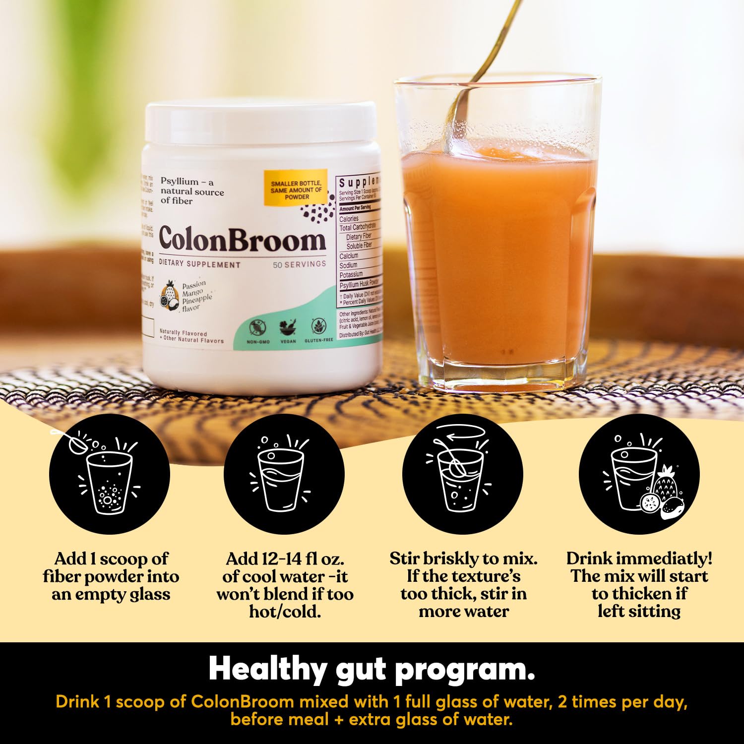 ColonBroom digestive balance visual suggests regularity with daily use.