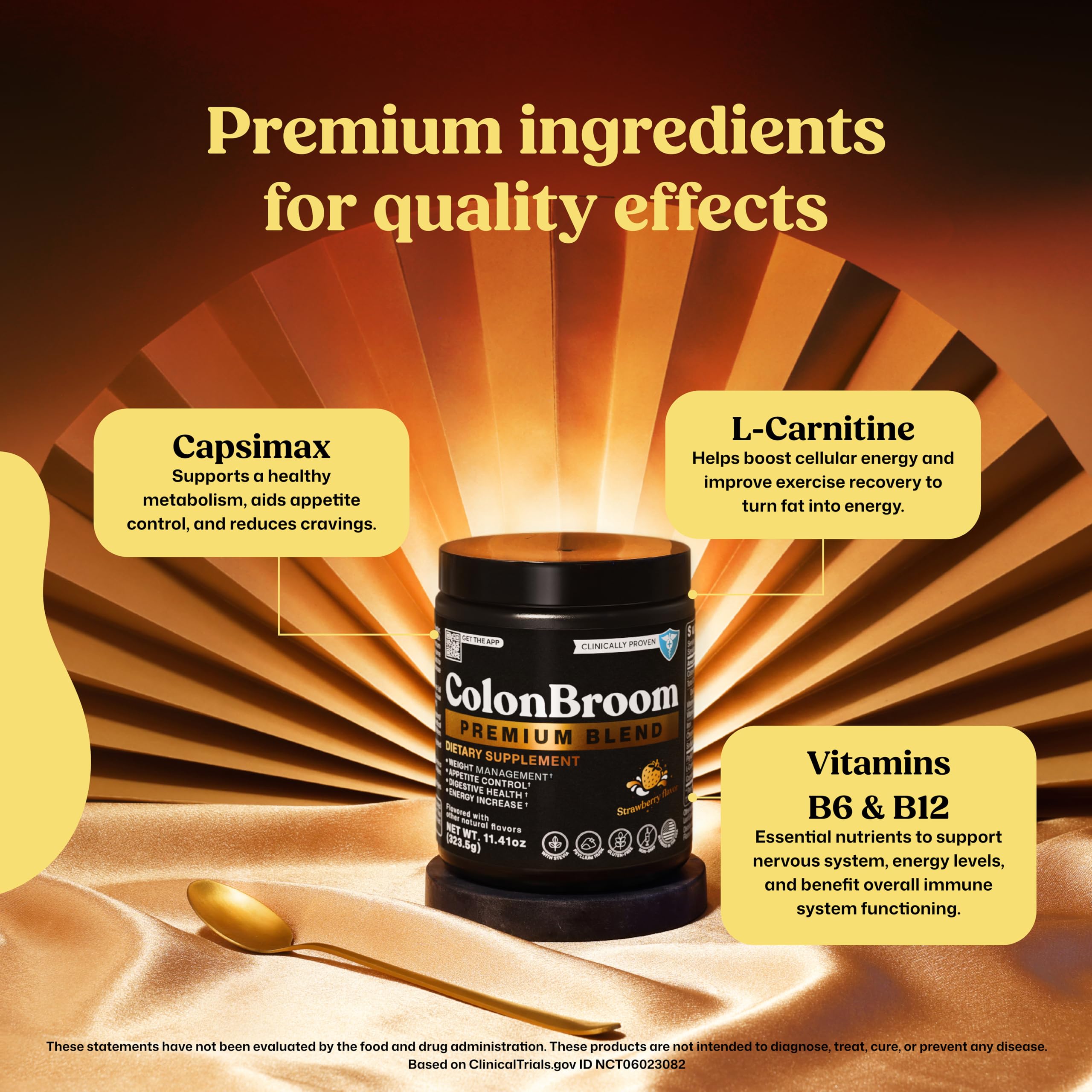 ColonBroom ingredients label featuring psyllium and vitamins.