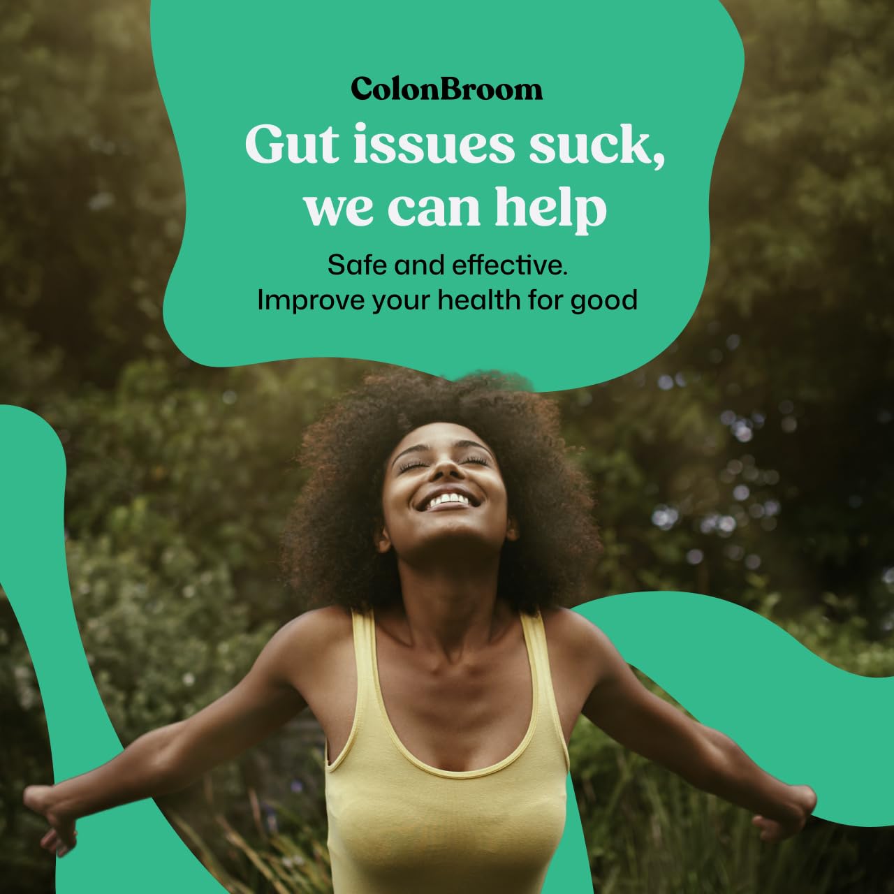 ColonBroom vegan gluten-free non-GMO label on packaging.