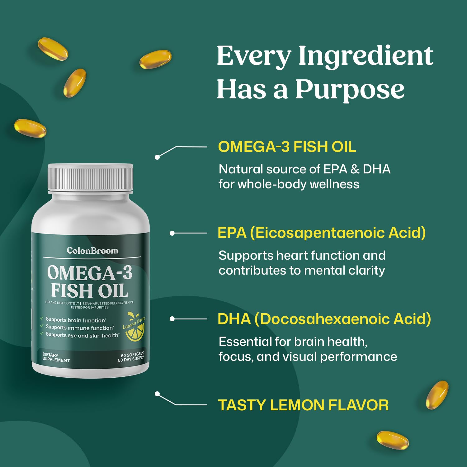 Morning routine with daily Omega-3 bottle on kitchen counter.