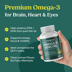 ColonBroom Omega-3 capsules close-up showing EPA and DHA potency and purity.
