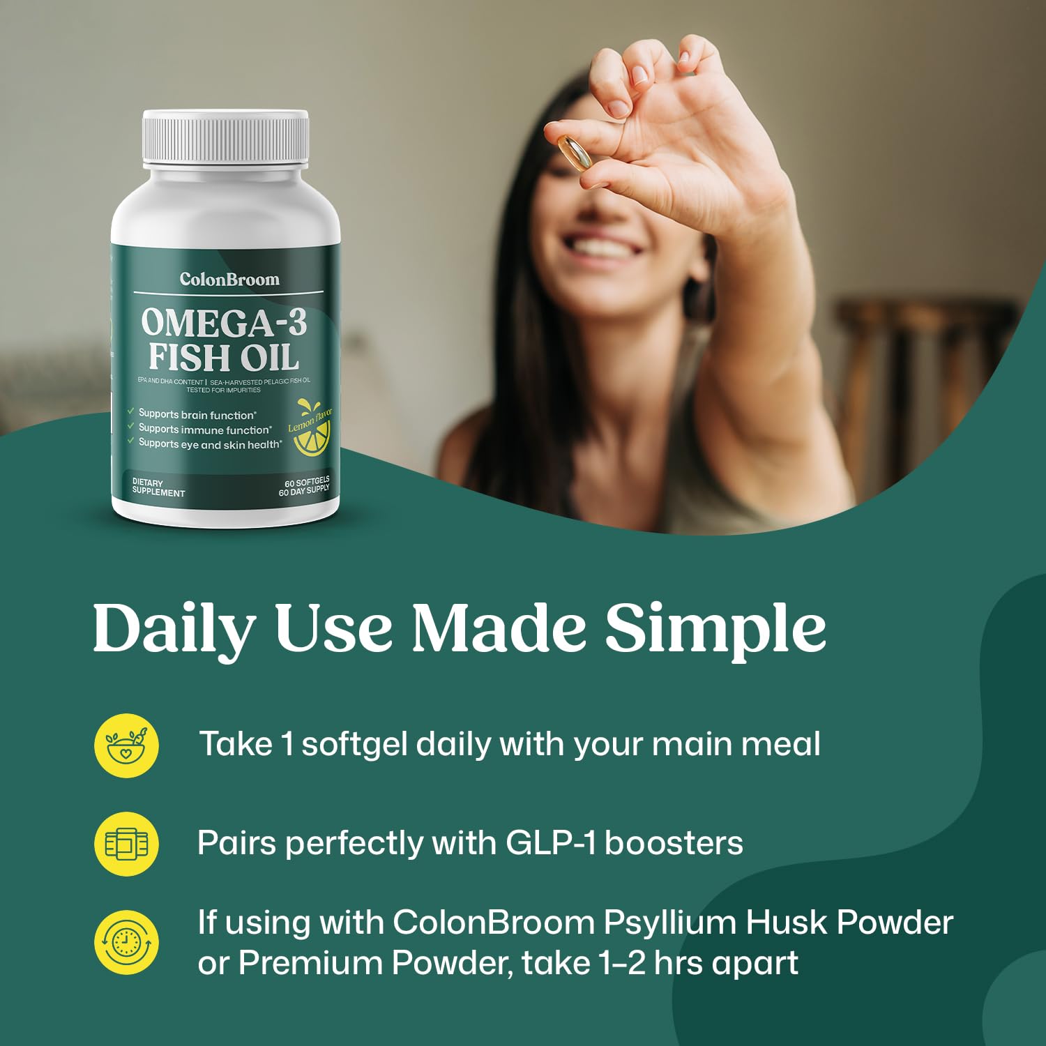 Made in USA GMP-certified facility stamp on omega-3 packaging.