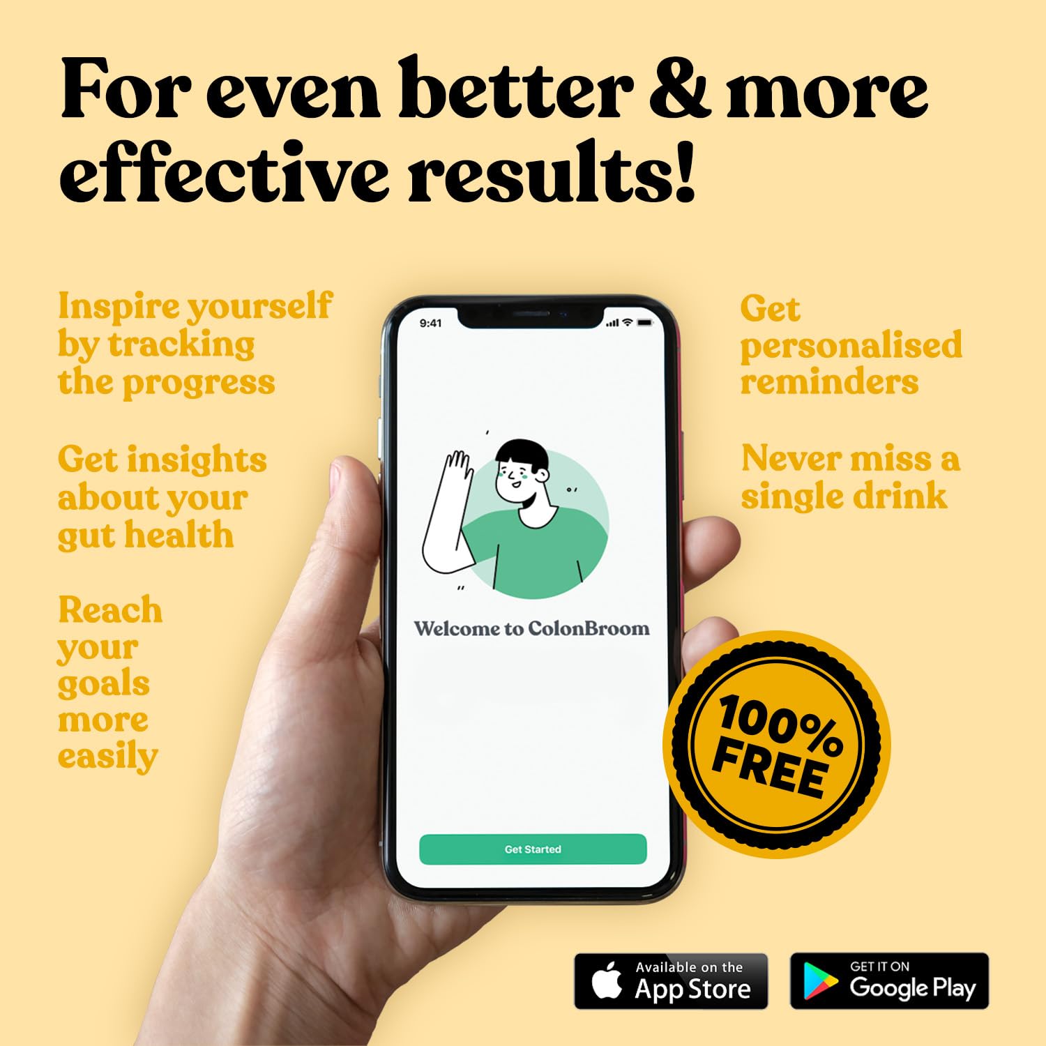 Glass of tropical fruits flavored ColonBroom drink for convenient daily fiber intake.