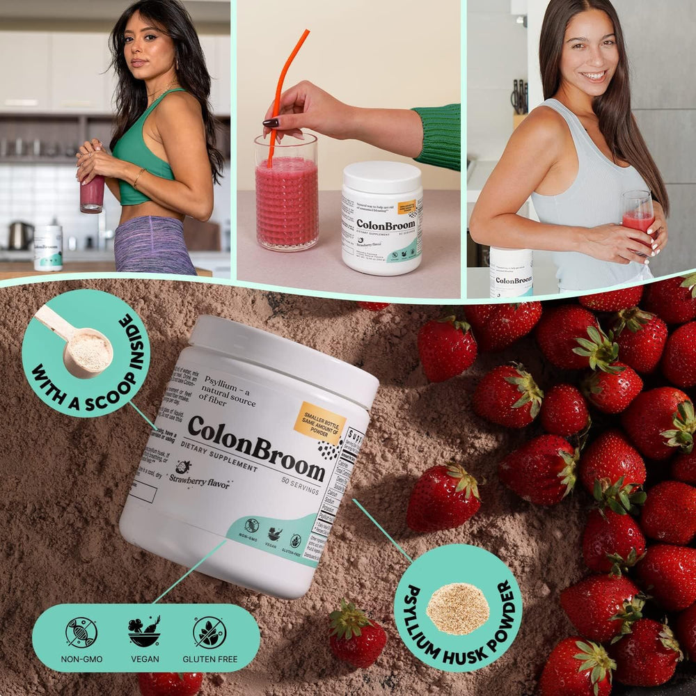 ColonBroom 50 servings label on the fiber powder container