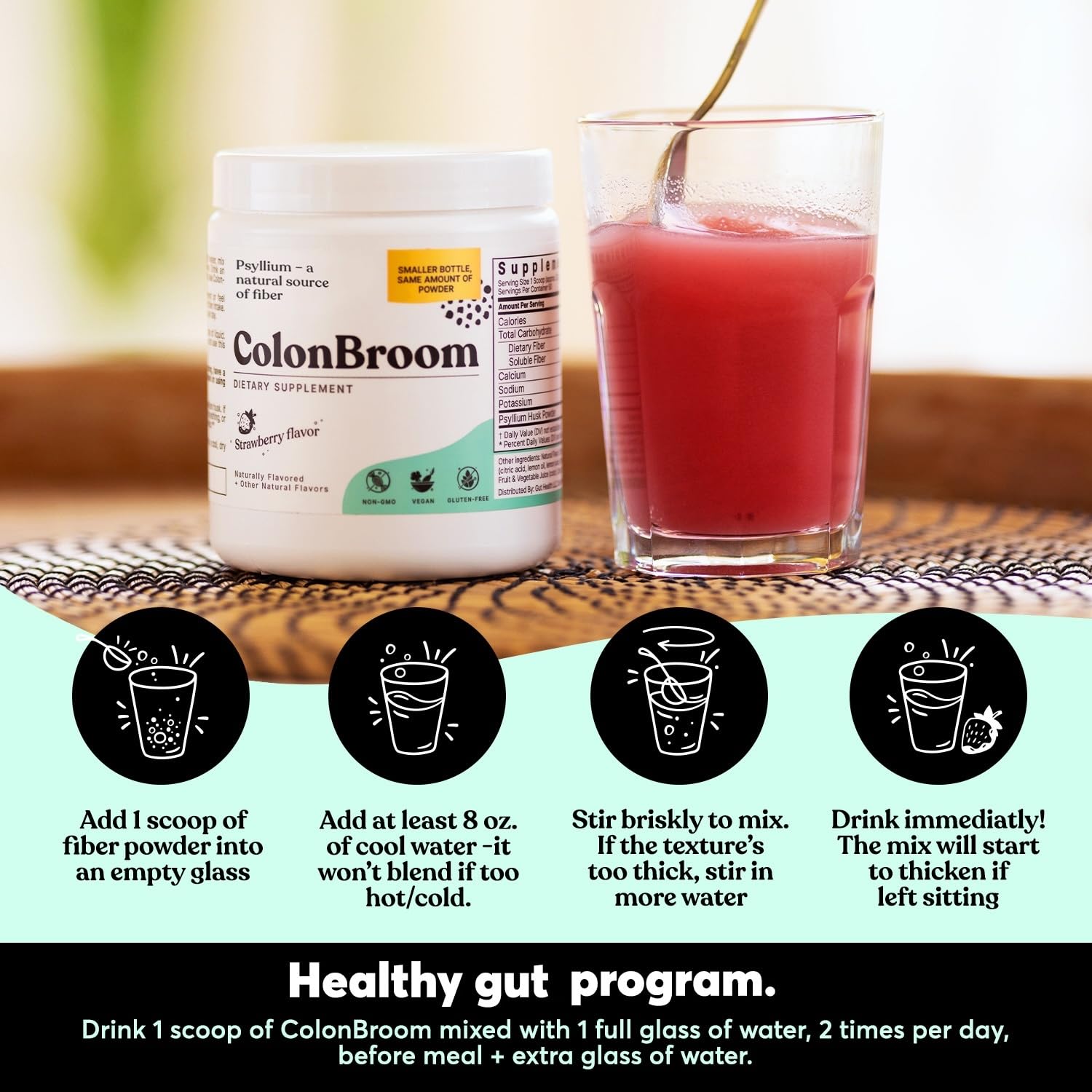 Made in USA ColonBroom psyllium husk fiber powder packaging