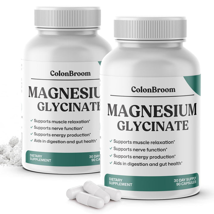 ColonBroom pure magnesium glycinate capsules bottle front suggesting calm muscle relaxation