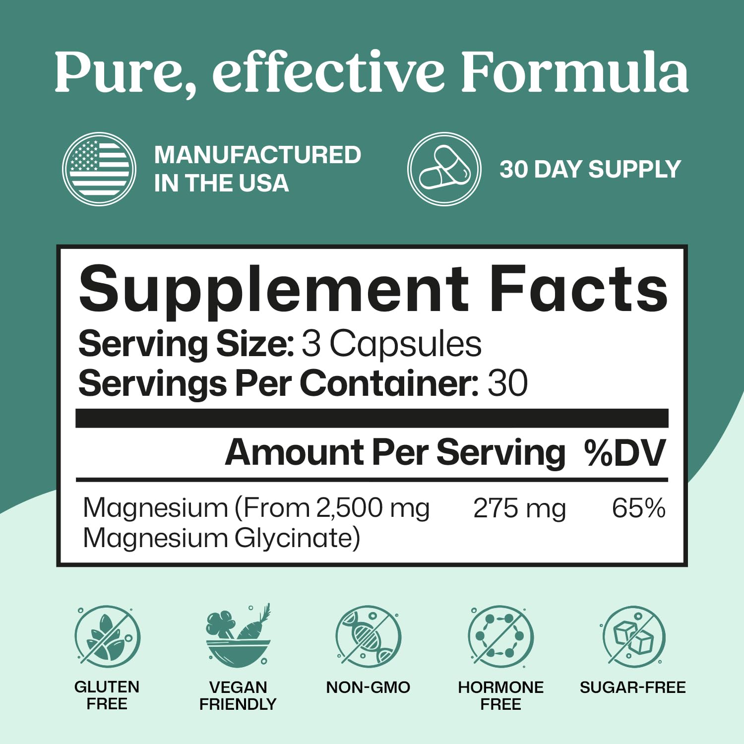 ColonBroom Magnesium Glycinate capsules ingredients list emphasizes vegan, gluten-free, non-GMO formula.