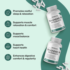 ColonBroom Magnesium Glycinate capsules inside bottle show premium vegan, non-GMO formula.