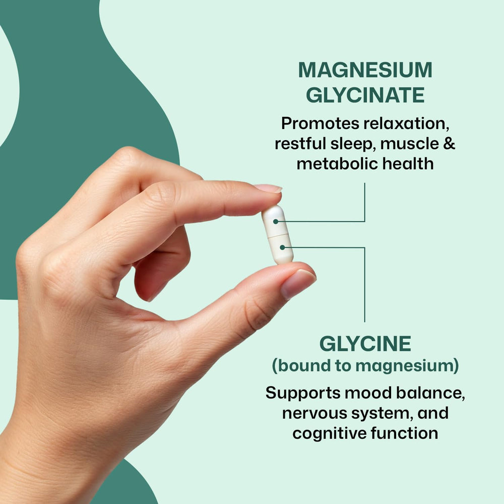 ColonBroom Magnesium Glycinate capsules on surface ready for daily use with gentle digestion.