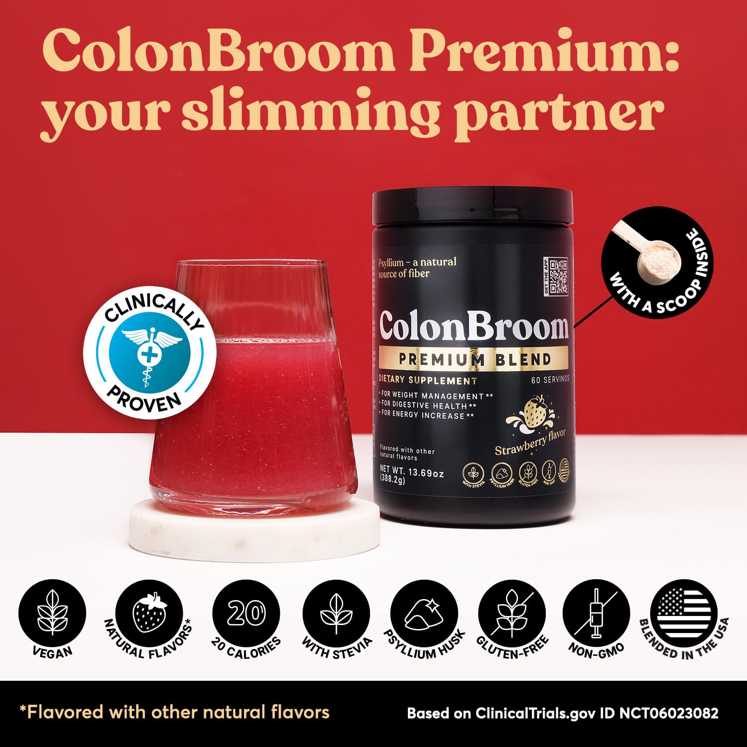ColonBroom smooth drink appearance highlighting strawberry flavor and hydration.