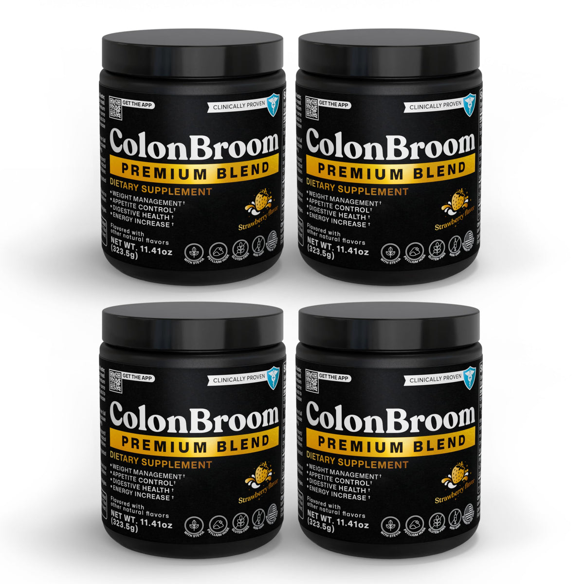 ColonBroom strawberry powder bottle for easy daily fiber intake.