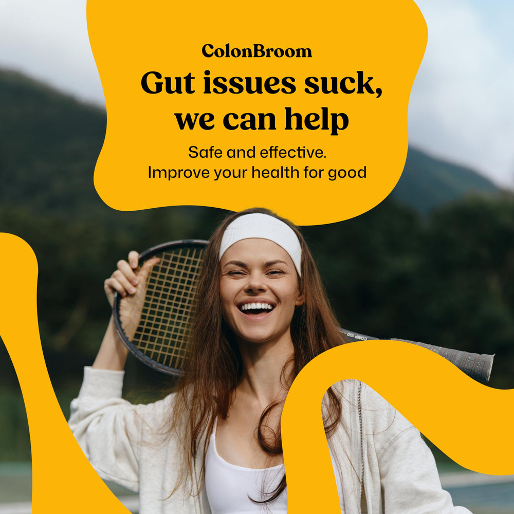 ColonBroom wellness setup showing daily routine with strawberry fiber.