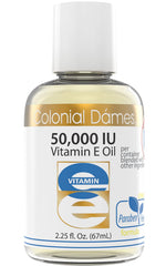Colonial Dames Vitamin E oil bottle showing high potency hydration for skin